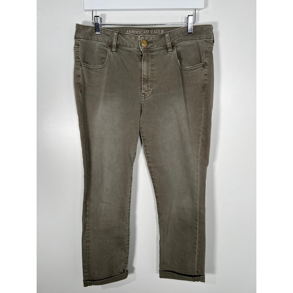 American Eagle Jegging Crop Olive Green Solid Pants Super Stretch Casual 12